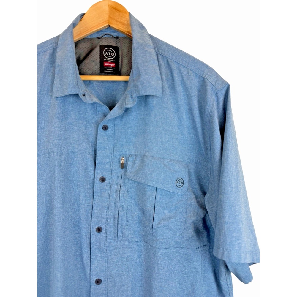 Wrangler Men's‎ ATG Shirt XL Blue, Vented, All-Terrain, Short Sleeve, Button-Up